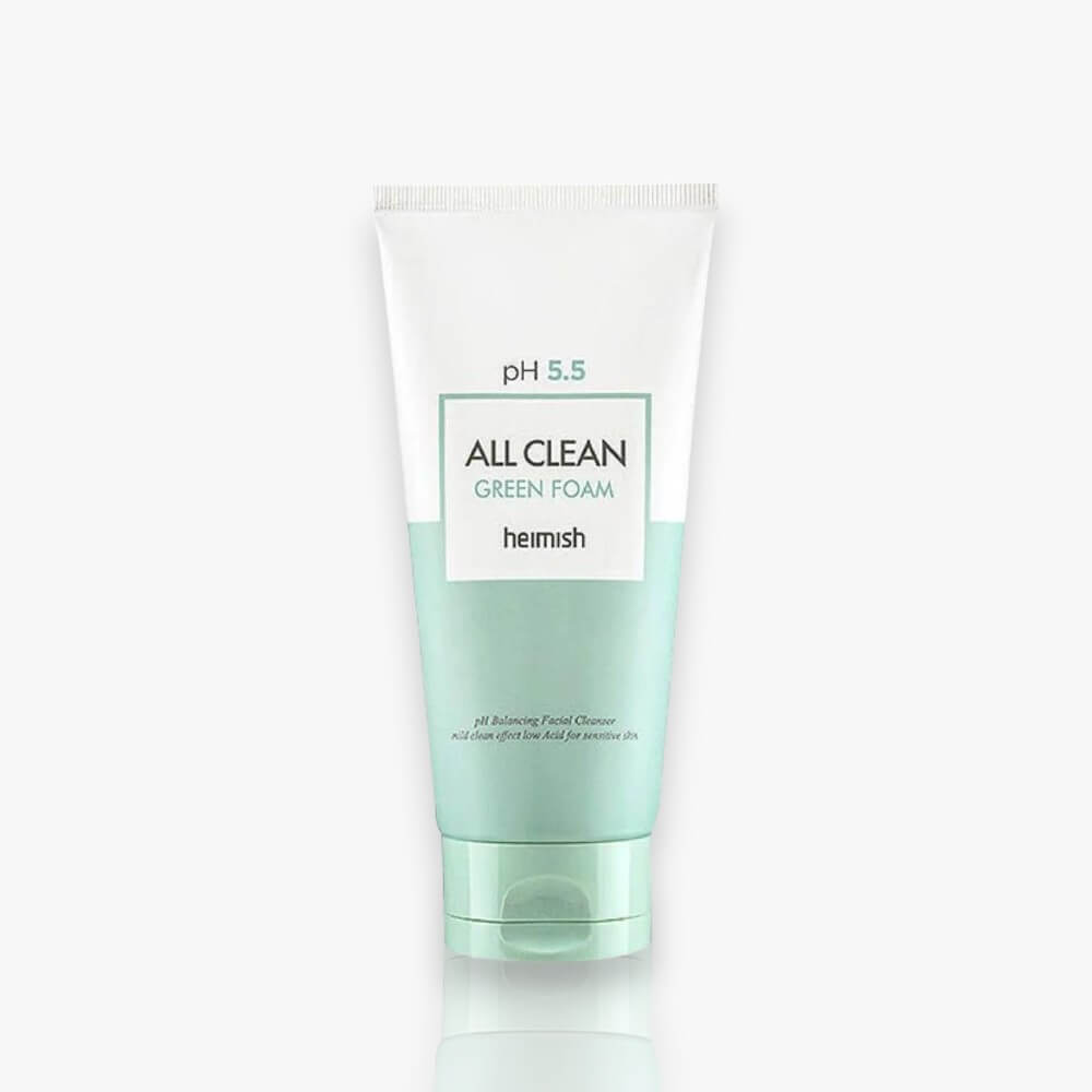 Heimish All Clean Green Foam 150ml, mousse nettoyante douce à base d'extraits de plantes vertes, conçue pour éliminer les impuretés et le maquillage tout en respectant la peau.
