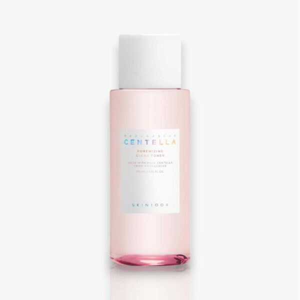 Skin1004 Madagascar Centella Poremizing Clear Toner 210ml, toner purifiant à base de centella asiatica, conçu pour réduire l'apparence des pores et équilibrer la peau.
