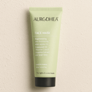 Masque régénérant & illuminant – avec huile de jojoba, huile de pépins de raisin, vitamines C & E, extrait de réglisse et bave d’escargot.