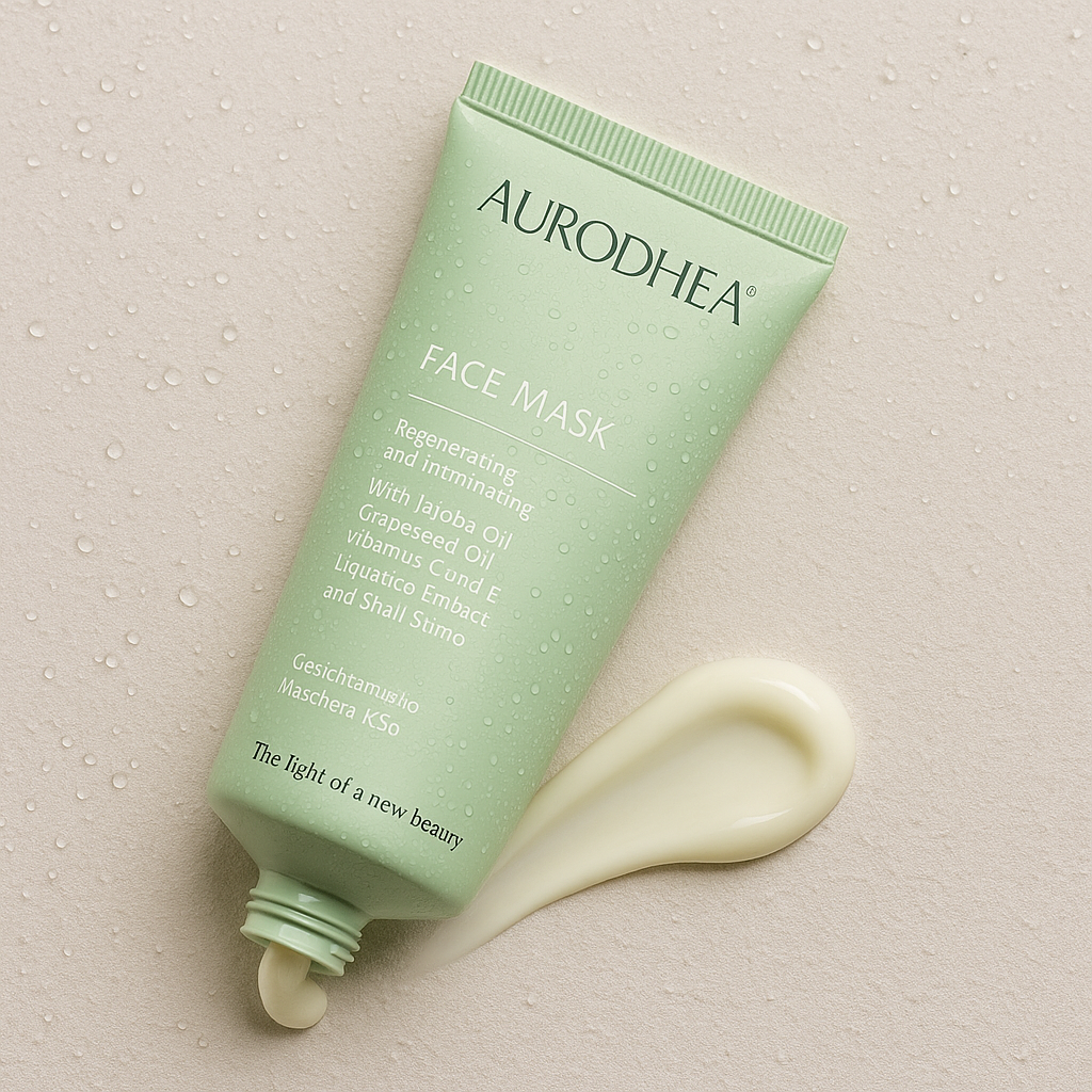 Masque régénérant & illuminant – avec huile de jojoba, huile de pépins de raisin, vitamines C & E, extrait de réglisse et bave d’escargot.