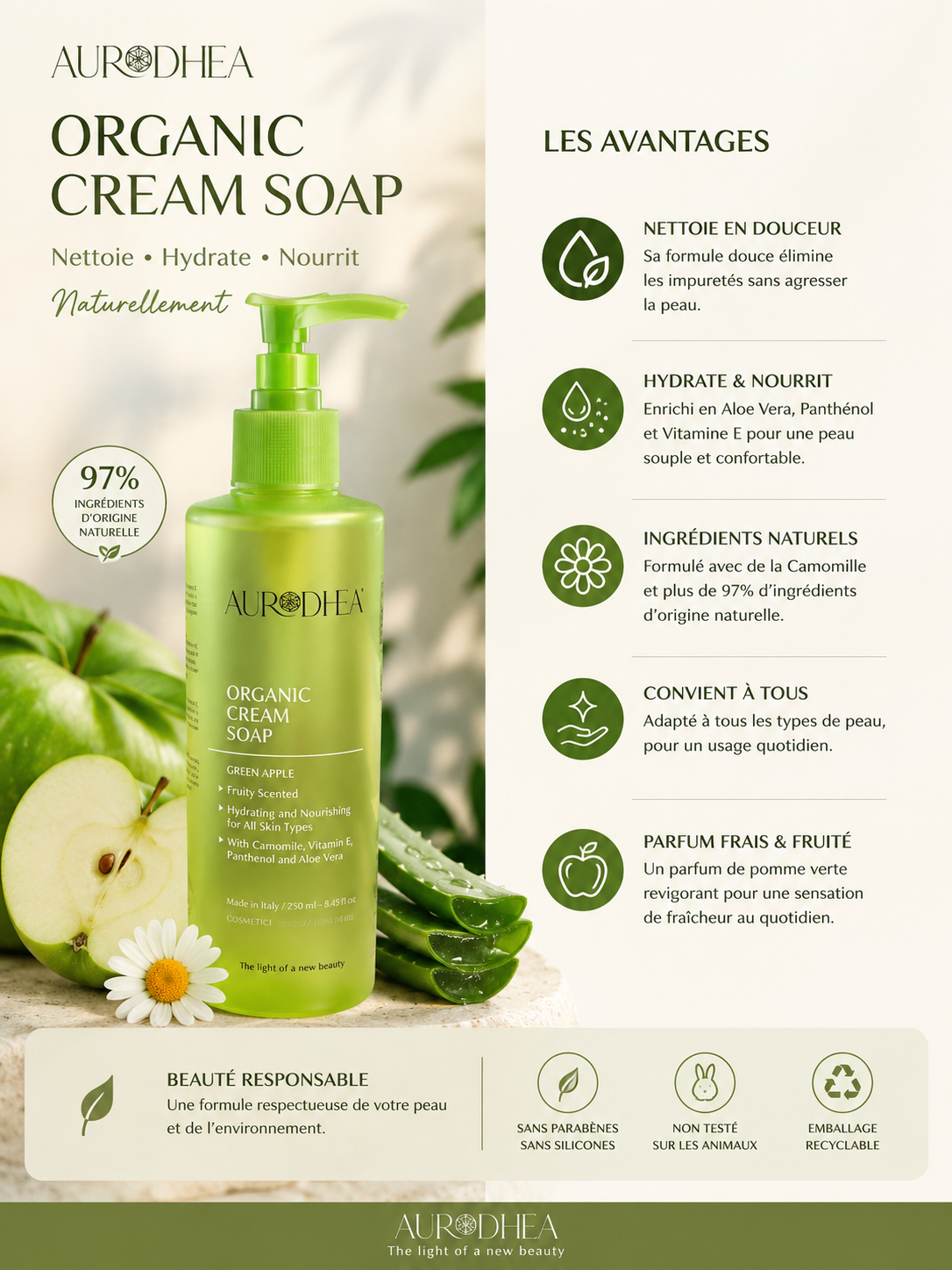 Crème de Savon à la Pomme Verte 260 ml – Image 2
